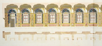 「Delle Loggie di Rafaele nel Vaticano」のバチカンにあるラファエルロッジアの2階の垂直断面図、c.1772-77を公開（手描きの彫刻） 作： G. and Camporesi, P. Savorelli